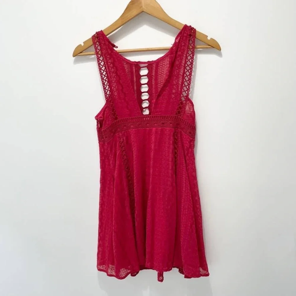 Free People Wherever You Go Crochet Red Lace Mini Dress - Picture 12 of 15